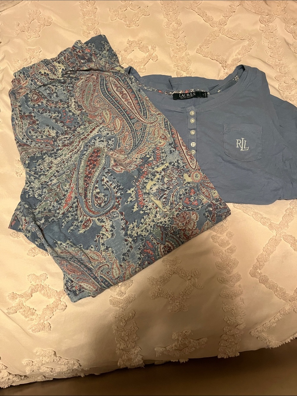 Ralph Lauren Blue sleeveless tankTop with Paisley Blue Pants